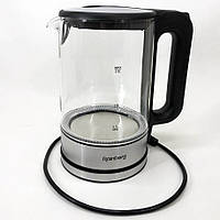 Дисковый электрический чайник Rainberg RB-709 стеклянный с подсветкой, бесшумный чайник. Цвет: черный GDHV