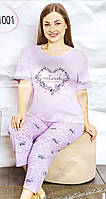 Бавовняна жіноча піжамка  великого розміру ( футболка + штани)  Туреччина