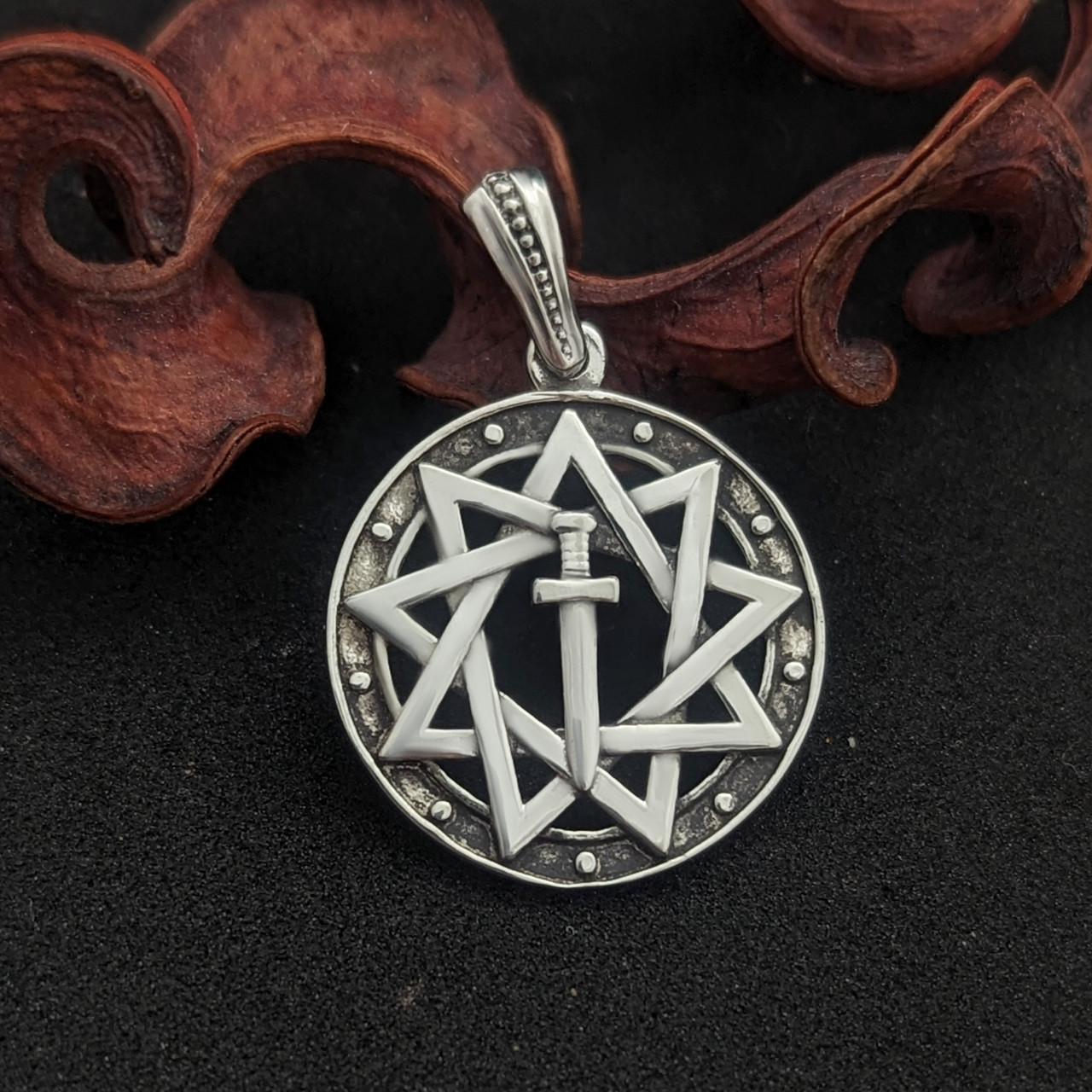 Меч в зірці Інглії, кулон, амулет, талисман, подвес, оберег, срібло 925 проба.