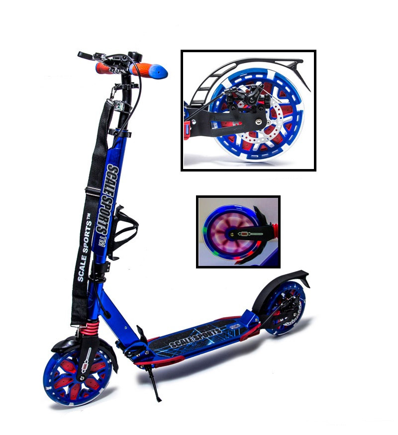 Самокат зі підсвічуючими LED колесами Scale Sports SS-27 Disc Синій (Дискове гальмо)
