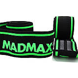Бинти на коліна MadMax MFA-299 Non slide & slip knee wraps 2.0m Black/Green, фото 6