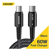 Кабель зарядный ESSAGER USB Type-C to USB Type-C 60 W Charging Data Cable 0.5 м Black (EXCTT2-CGB01)