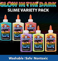 Elmers набор клея для слаймов слайм светящийся в темноте 6шт glow in the dark glue variety pack