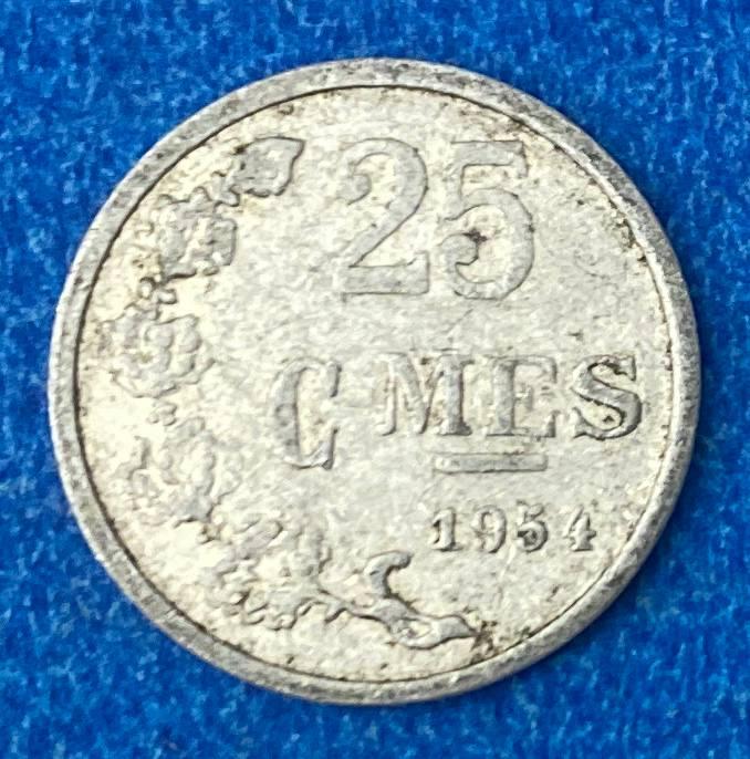 Монета Люксембурга 25 сентим 1954-60 рр