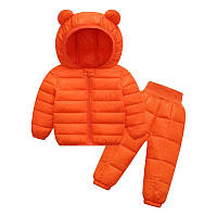 Детский тёплый демисезонный костюм: куртка и штаны, оранжевая курточка и штанишки для девочек и мальчиков