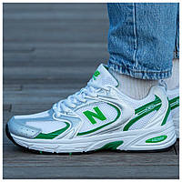 Женские кроссовки New Balance 530 White Green, белые кожаные кроссовки нью беланс 530 NB нб 530 зелёные
