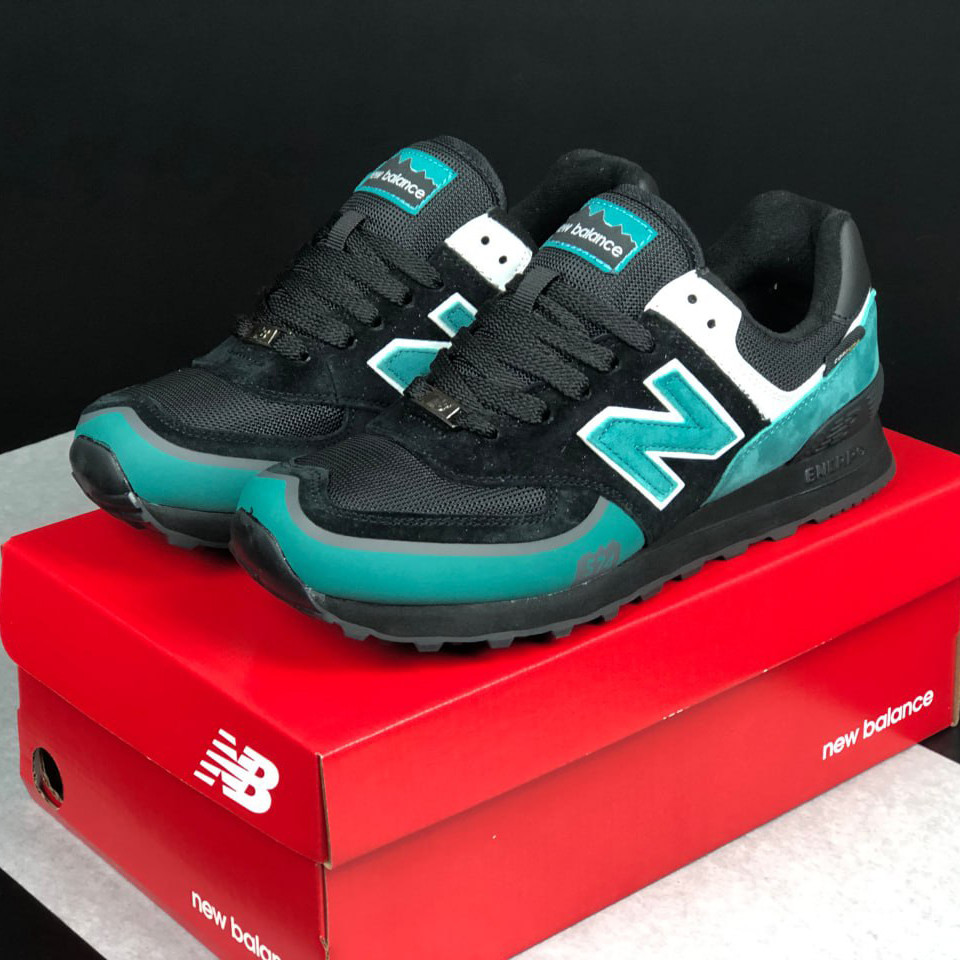 Чоловічі кросівки New Balance 574 замшеві стильні демісезонні чорні лазурні