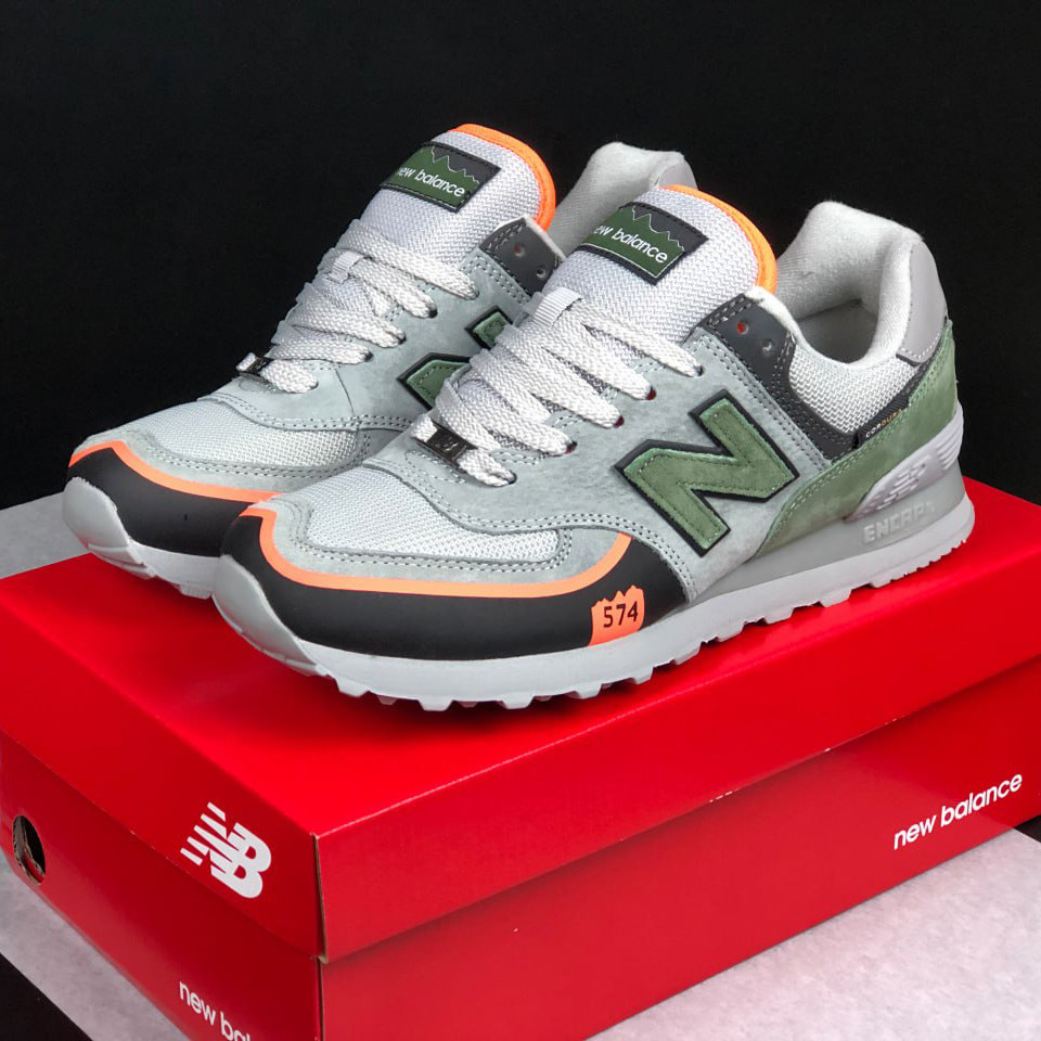 Чоловічі кросівки New Balance 574 замшеві повсякденні для бігу сірі жовтогарячі