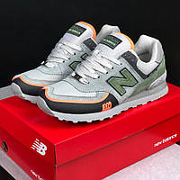 Мужские кроссовки New Balance 574 замшевые повседневные для бега серые оранжевые