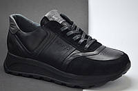 Женские демисезонные модные кожаные кроссовки черные IKOS 41041