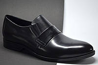 Мужские классические кожаные туфли лоферы гладкие черные с бордовым IKOS 2529