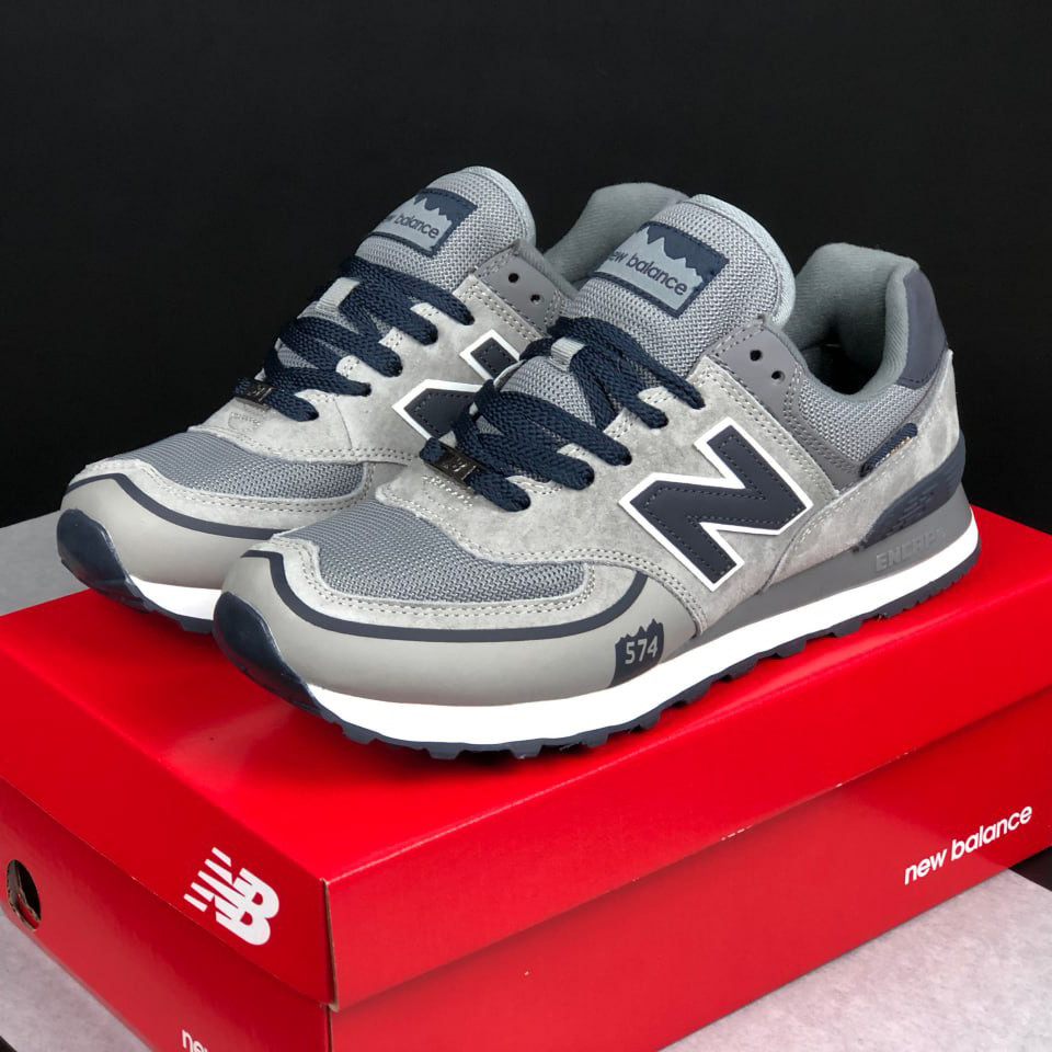 Чоловічі кросівки New Balance 574 замшеві молодіжні повсякденні сірі сині