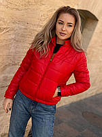 Стильная женская куртка короткая весна осень: черная, желтая, красная, пудра Модная женская демисезонная куртк Красный, 42/44