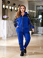 Женский прогулочный костюм со стразами: кофта с капюшоном и брюки в спорт стиле, батал большие размеры