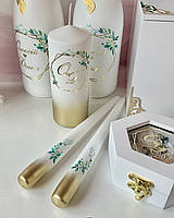 Комплект свадебных свечей золотое омбре веточка и золотая рамка