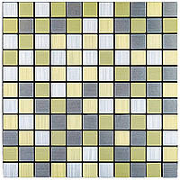 Плитка алюминиевая самоклеющася, серебряная с золотом шахматы, 30*30см*3мм, Sticker Wall, SW-00001827