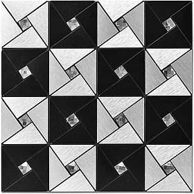 Плитка алюмінієва самоклеюча, чорно-срібна зі стразами, 30*30см*3мм, Sticker Wall, SW-00001773