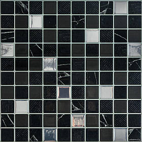 Плитка поліуретанова самоклеюча, чорно-біла мозаїка 305х305х1мм, Sticker Wall, SW-00001149