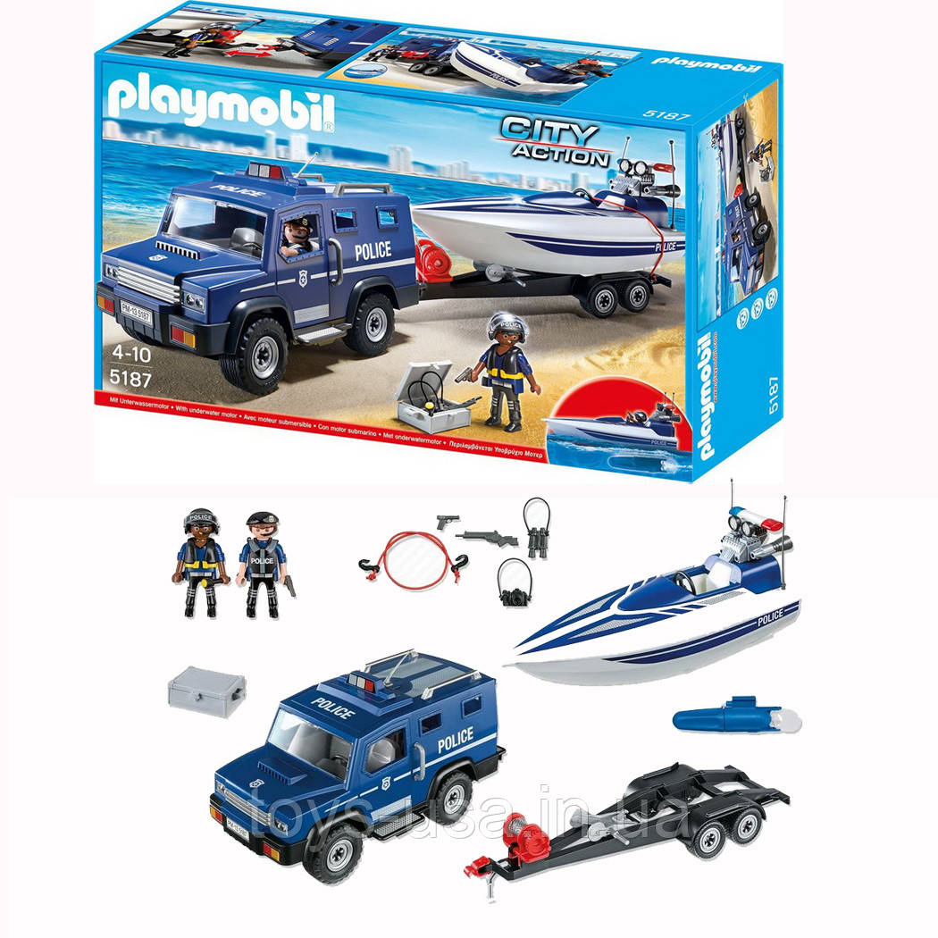 Плеймобейл Поліцейський джип і катер з мотором Playmobil 5187