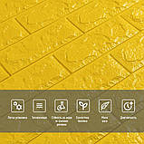 Самоклеюча 3D панель цегла жовта для декорування стін теплоізоляція приміщень 70x77 см вінілове оздоблення, фото 4