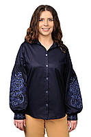 Женская рубашка вышиванка на пуговицах (темно-синяя)