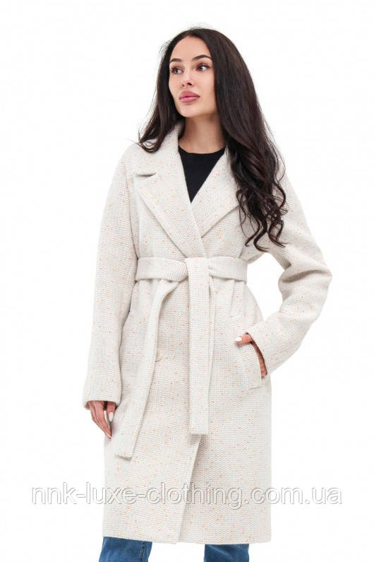 Пальто жіноче вовняне демісезонне, двобортне, середньої довжини, з візерунком дрібне конфіті,