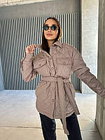 Куртка-рубашка жіноча з поясом утеплювач силікон (Норма), фото 8