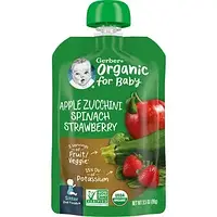 Gerber, Organic for Baby, 2nd Foods, яблоко, цукини, шпинат и клубника, 99 г (3,5 унции) Днепр