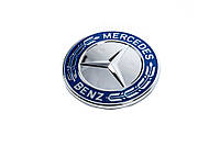 Заглушка вместо эмблемы на капот Mercedes (синяя и хром, 57мм) для Тюнинг Mercedes