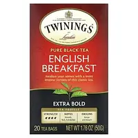 Twinings, Pure Black Tea, English Breakfast, Extra Bold, 20 чайных пакетиков, 50 г (1,76 унции) Днепр