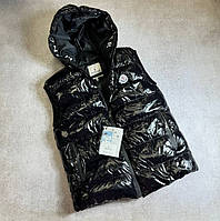 XL XXL Унисекс Moncler блестящий черный жилет капюшоном мужская женская безрукавка стильная жилетка Монклер