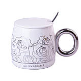 Чашка керамічна 400 мл Golden Romance з кришкою та ложкою з кришкою, фото 3