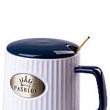Чашка керамічна 400 мл Fashion з кришкою і ложкою, фото 3