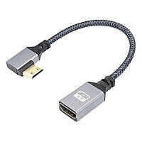 Кабель перехідник кутовий Mini HDMI — HDMI (M/F) 4К 2K 60Hz, 20 см (Right)
