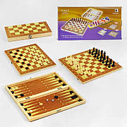 Шахи С 45001 (72) 3в1, дерев`яна дошка, дерев`яні шахи, в коробці