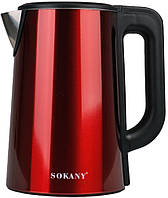 Электрочайник Sokany SK-SH-1088 бесшумный 2.5 л из нержавеющей стали красный