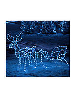 Новорічна світлодіодна фігура з дюралайту "Маленький олень із санчатами" 135 х 46 см Блакитна