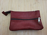 Кожаная сумочка для косметики 9х15см, косметичка из натуральной кожи без подкладки темно червоний