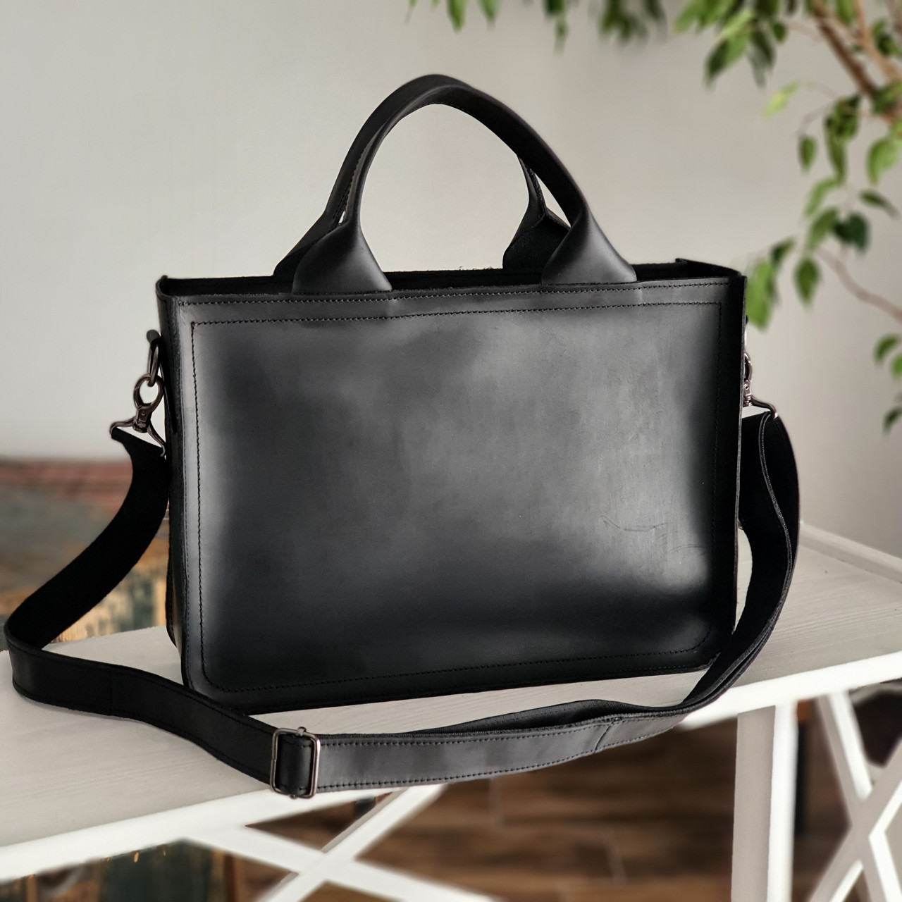 Шкіряна сумка для документів GS чорна, фото 1