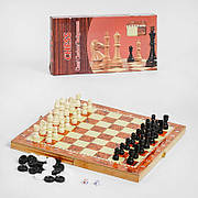 Шахи дерев`яні C 36819 (48) 3 в 1, дерев`яна дошка,дерев`яні шахи, в коробці