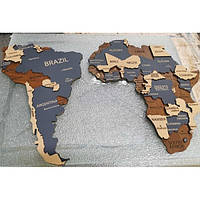 Дерев'яна настінна карта світу 3D, колір Тундра 100*65 см