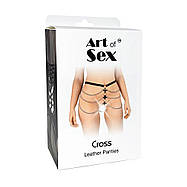 Сексуальні шкіряні трусики прикрашені ланцюгами Art of sex - Cross, Чорний колір, розмір XS-M, фото 3