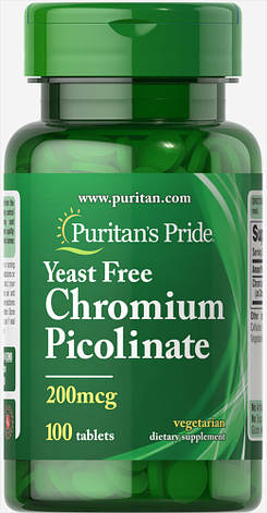 Хром піколінат, Chromium Picolinate, Puritan's Pride, без дріжджів, 200 мкг, 100 таблеток, фото 1