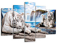 Модульная картина Декор Карпаты на стену для интерьера Семейство тигров 80x125 см MK50224 XE, код: 6963546