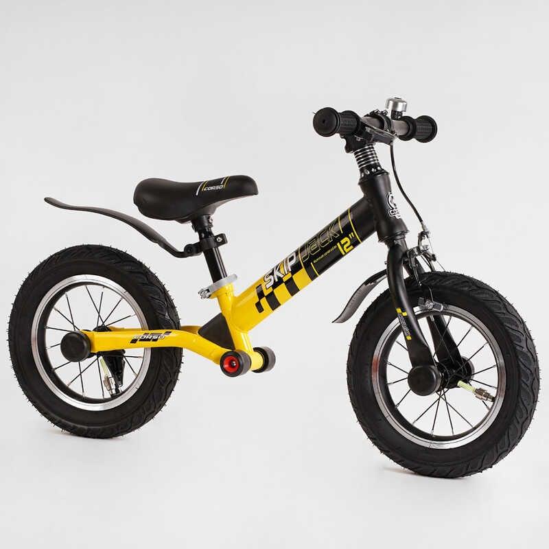 Велобіг Corso "Skip Jack" 84115 (1) Чорно-ЖІЛТИЙ, надувні колеса 12", сталева рама з амортизатором, ручний