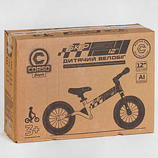 Велобіг Corso "Skip Jack" 11057 (1) Чорно-БІЛИЙ, надувні колеса 12", сталева рама з амортизатором, ручний, фото 2