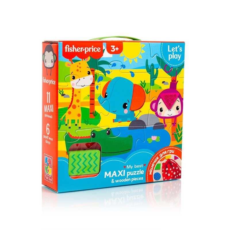 Гр Пазли "Fisher Price. Максі-пазл та дерев`яні деталі"" VT1100-01 укр (6) "Vladi Toys", 18 елементів, 6