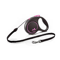 Поводок рулетка для собак мелких и средних пород Flexi Black Design S 5 м до 12 кг розовый ON, код: 7721974