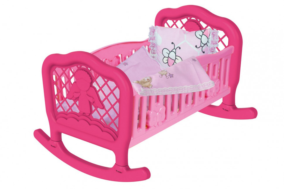 Іграшкове ліжечко-колиска для ляльок з постільною білизною 34х27х45 см Технок Рожевий (2000002421412)