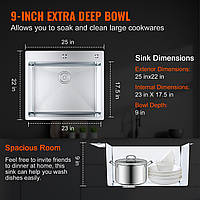VEVOR 635 x 558 мм кухонная мойка встраиваемая мойка, мойка-столешница с одной чашей & аксессуары, мойка для